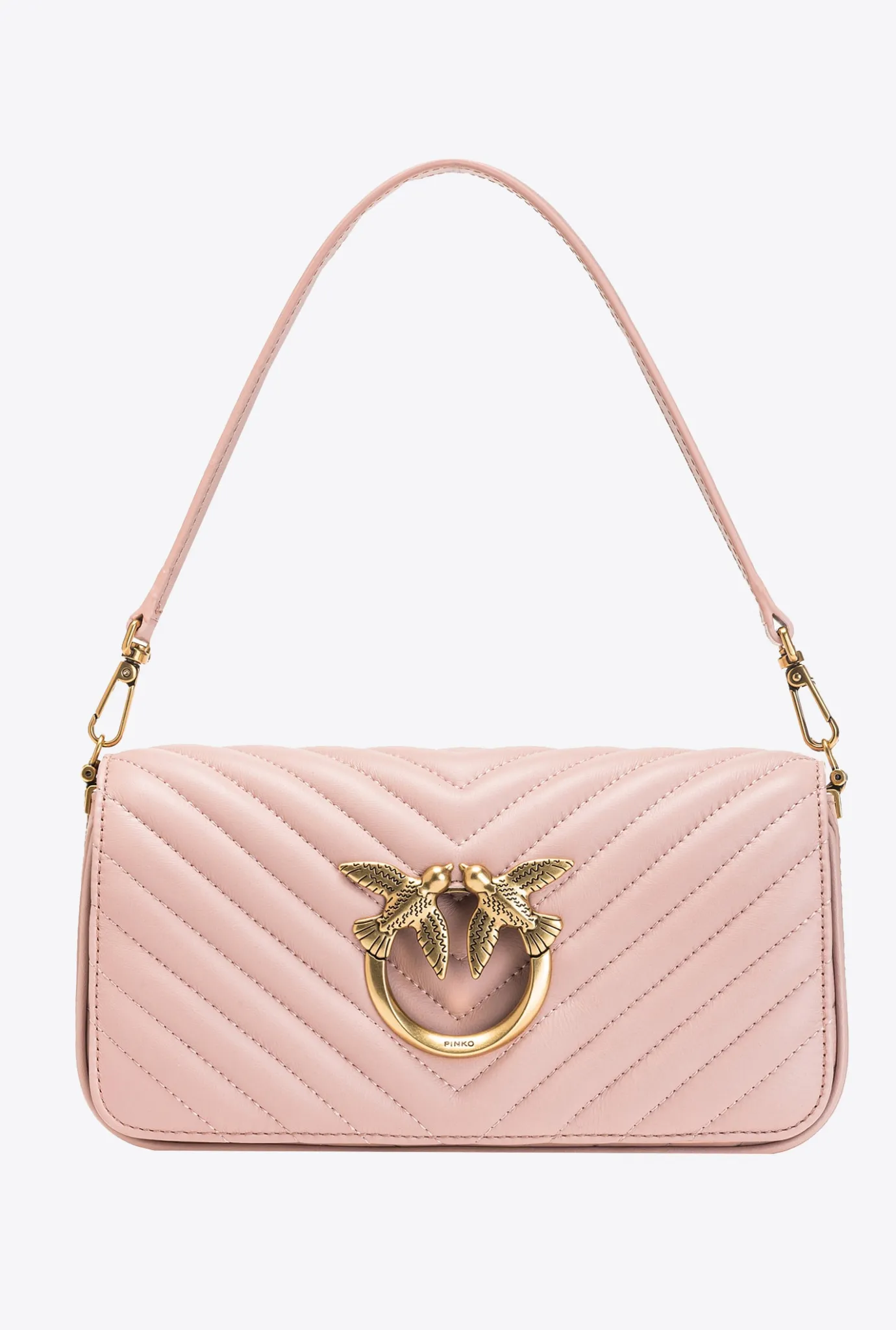 Sacs Portés Épaule|PINKO Mini Love Bag Click Baguette Chevron Rose/Rose Poudre-Or Antique
