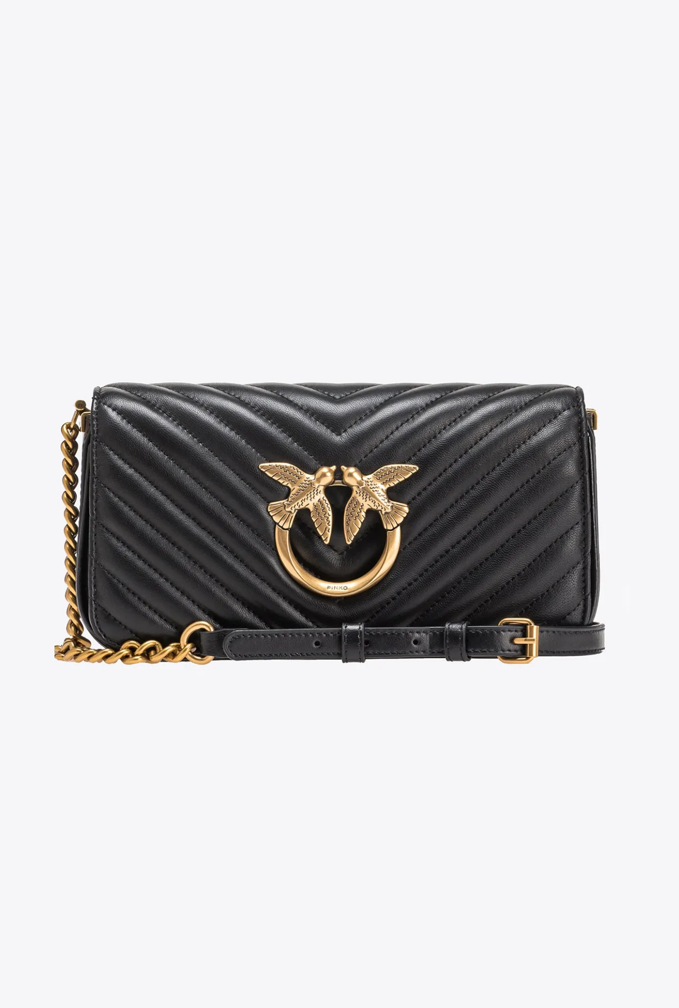 Sacs Portés Épaule|PINKO Mini Love Bag Click Baguette Chevron Noir-Vieil Or