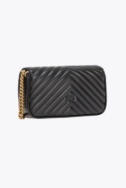 Sacs Portés Épaule|PINKO Mini Love Bag Click Baguette Chevron Noir-Vieil Or