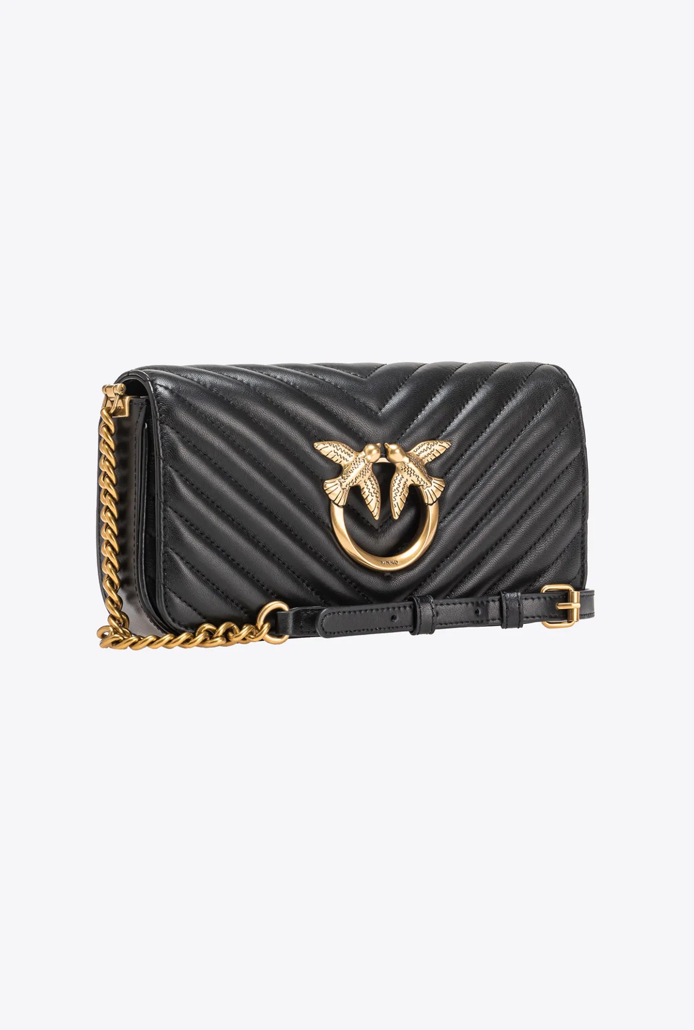 Sacs Portés Épaule|PINKO Mini Love Bag Click Baguette Chevron Noir-Vieil Or