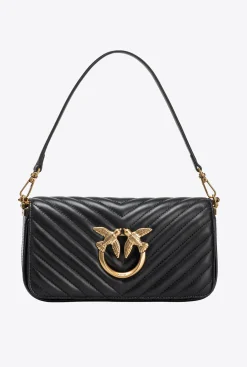 Sacs Portés Épaule|PINKO Mini Love Bag Click Baguette Chevron Noir-Vieil Or