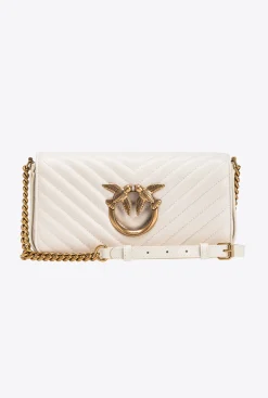 Sacs Portés Épaule|PINKO Mini Love Bag Click Baguette Chevron Blanc+Blanc-Or Antique