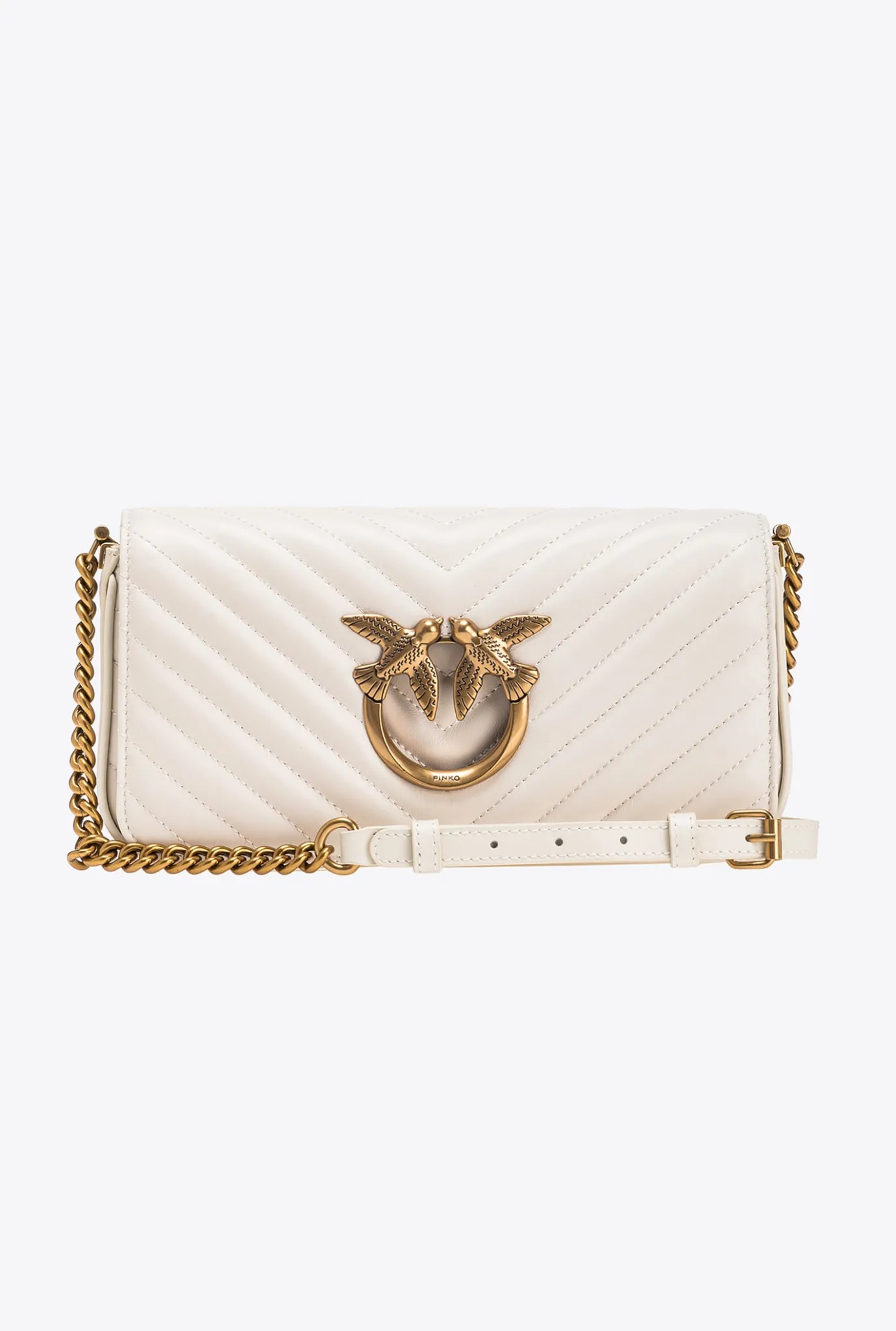 Sacs Portés Épaule|PINKO Mini Love Bag Click Baguette Chevron Blanc+Blanc-Or Antique