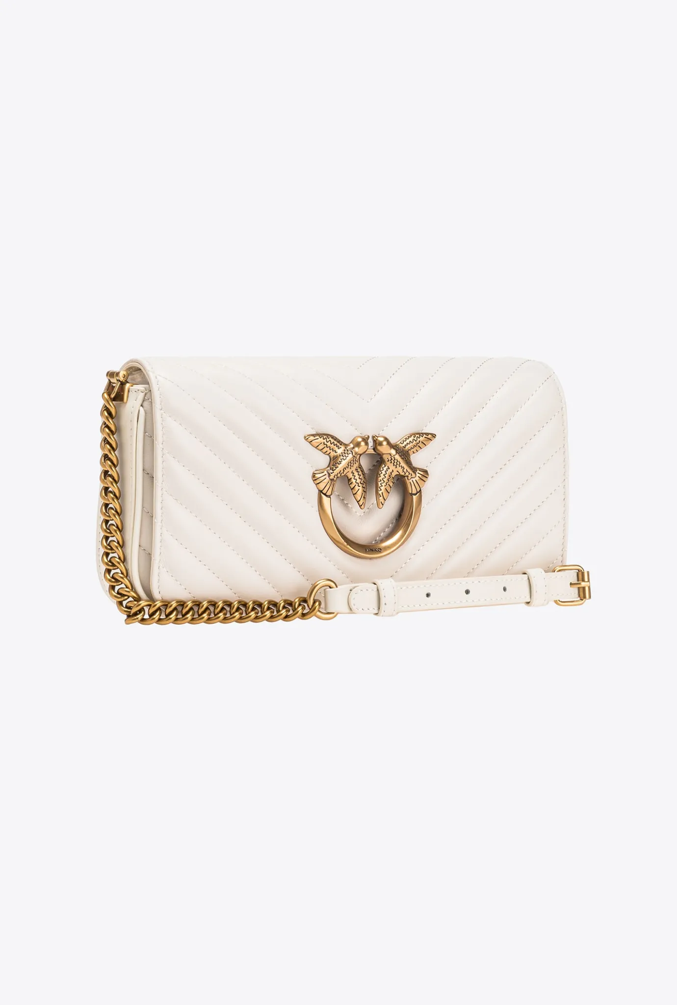Sacs Portés Épaule|PINKO Mini Love Bag Click Baguette Chevron Blanc+Blanc-Or Antique