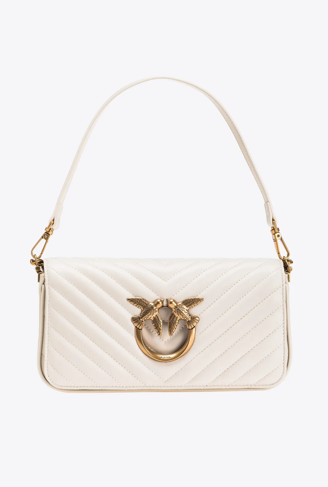 Sacs Portés Épaule|PINKO Mini Love Bag Click Baguette Chevron Blanc+Blanc-Or Antique