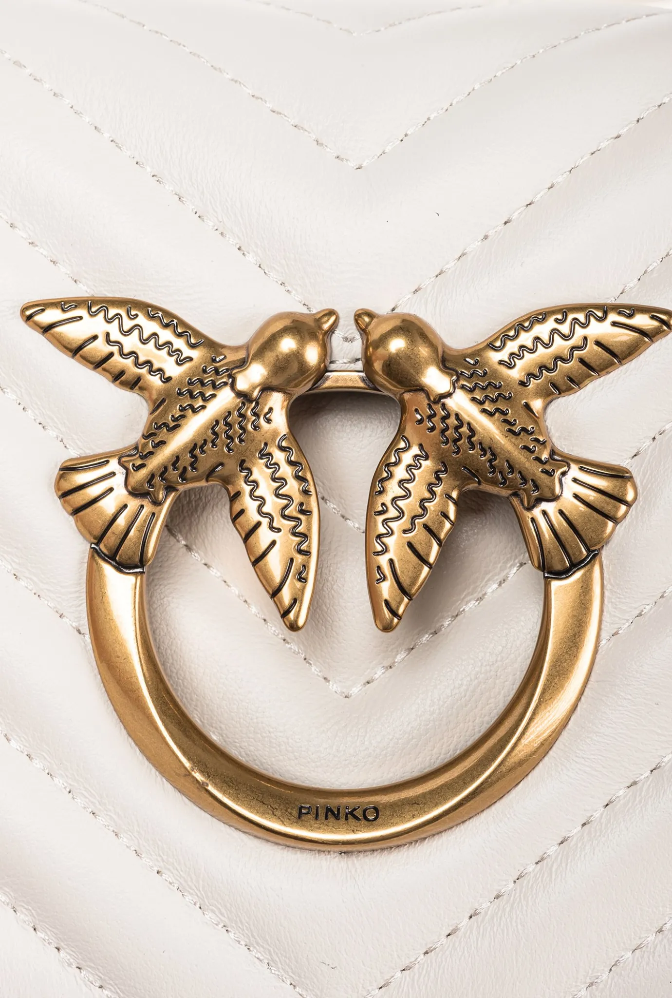 Sacs Portés Épaule|PINKO Mini Love Bag Click Baguette Chevron Blanc+Blanc-Or Antique