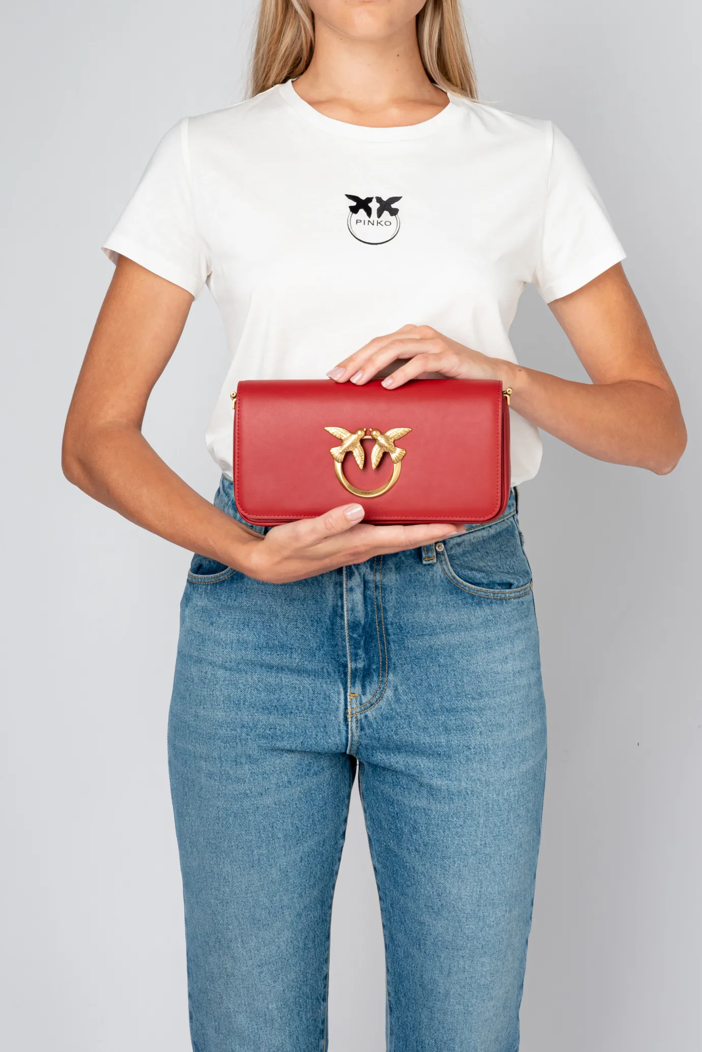 Sacs À Bandoulière|PINKO Mini Love Bag Click Baguette Simply Rouge Rubis-Or Antique