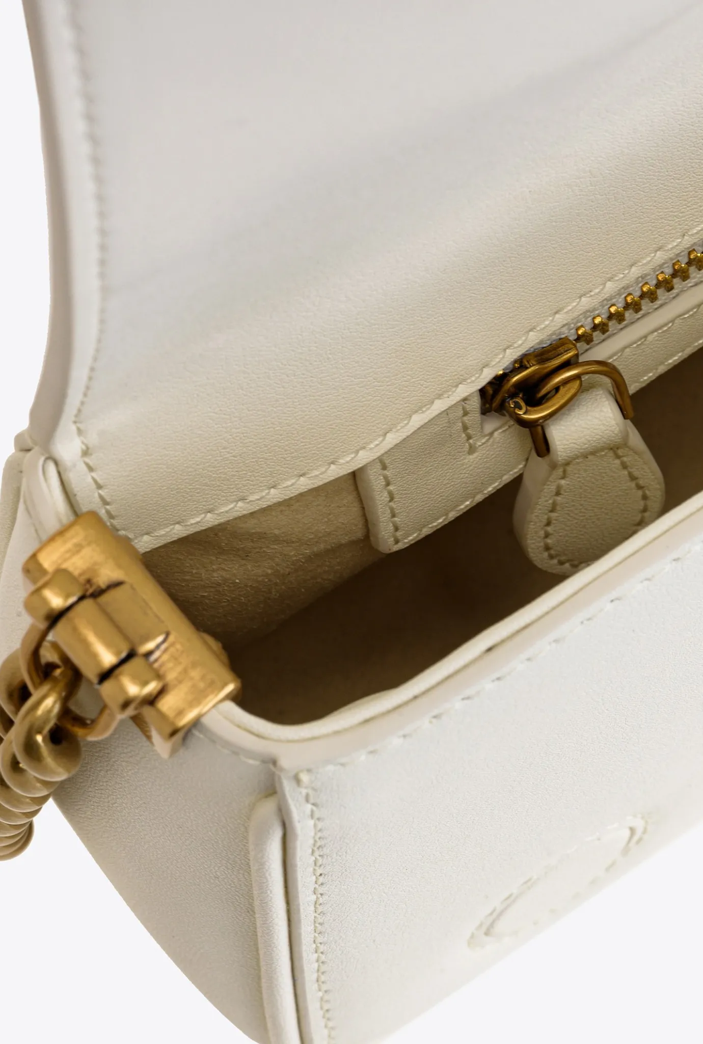 Sacs À Bandoulière|PINKO Mini Love Bag Click Baguette Simply Blanc+Blanc-Or Antique