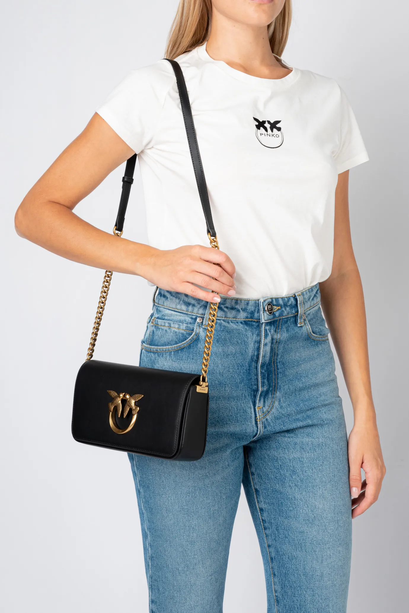 Sacs À Bandoulière|PINKO Mini Love Bag Click Baguette Simply Noir-Vieil Or