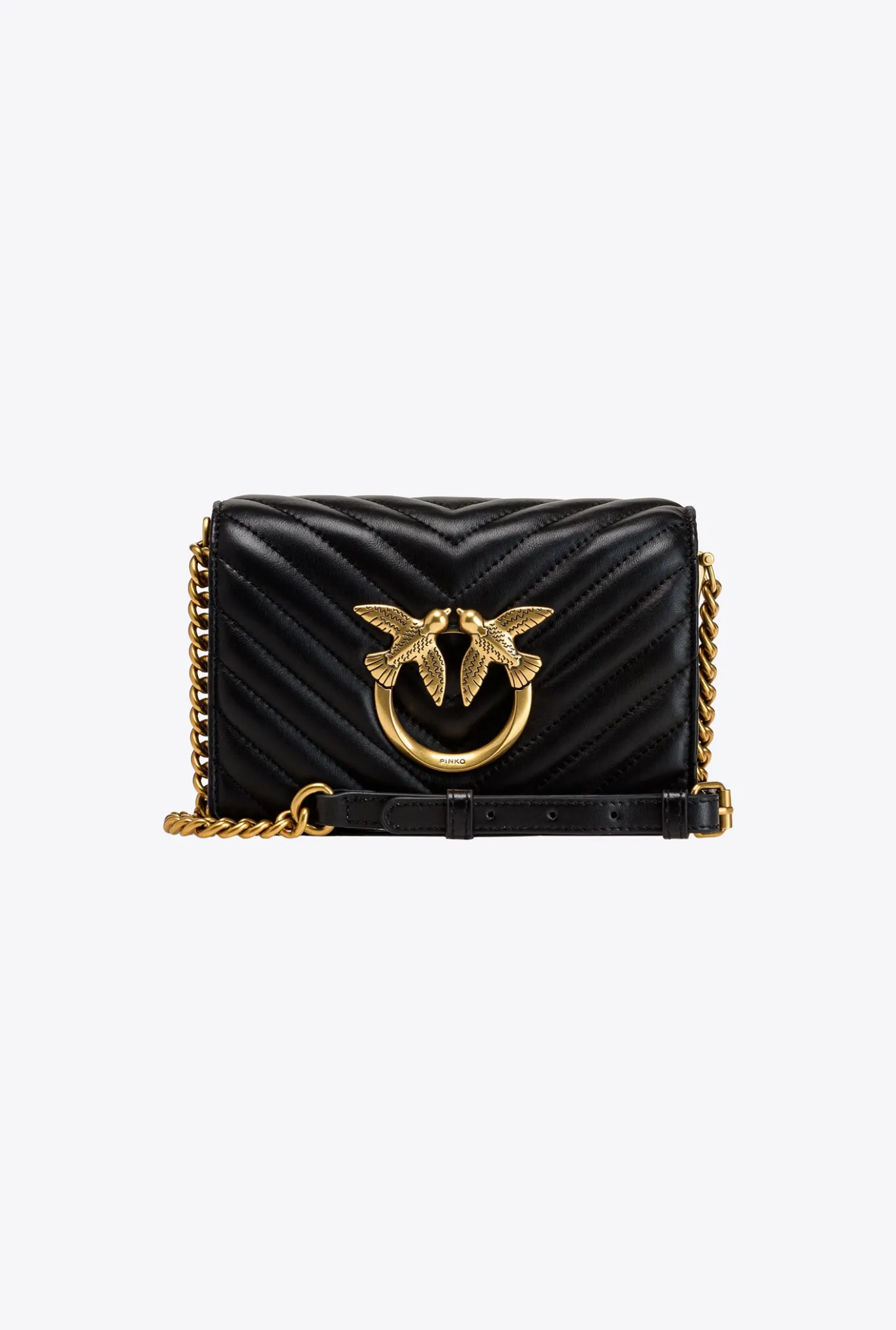 Sacs À Bandoulière|PINKO Mini Love Bag Click Chevron Noir-Vieil Or