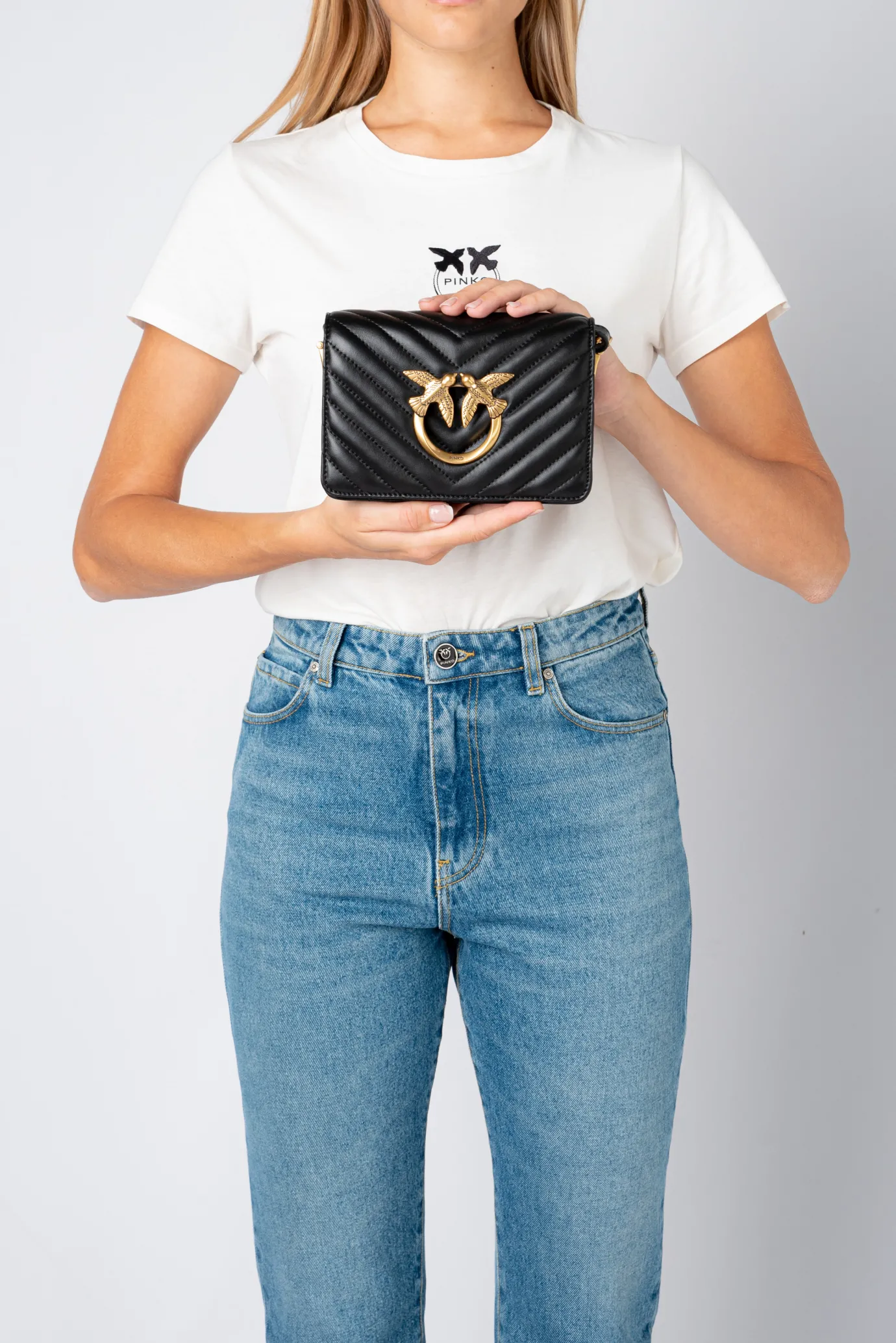 Sacs À Bandoulière|PINKO Mini Love Bag Click Chevron Noir-Vieil Or