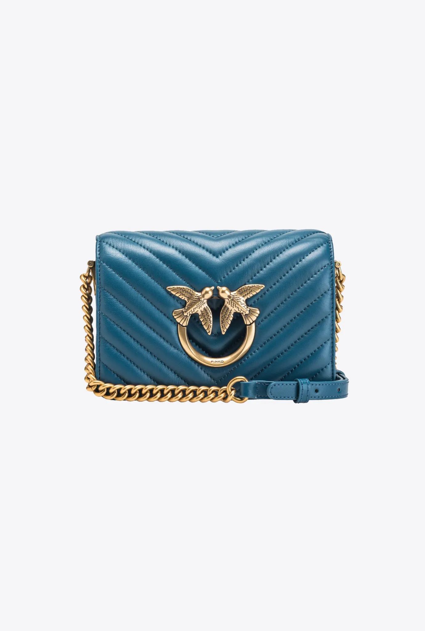 Sacs À Bandoulière|PINKO Mini Love Bag Click Chevron Sarcelle-Or Antique