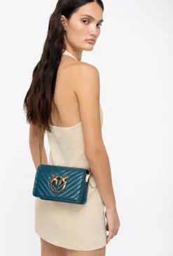 Sacs À Bandoulière|PINKO Mini Love Bag Click Chevron Sarcelle-Or Antique