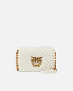 Sacs À Bandoulière|PINKO Mini Love Bag Click Chevron Blanc+Blanc-Or Antique