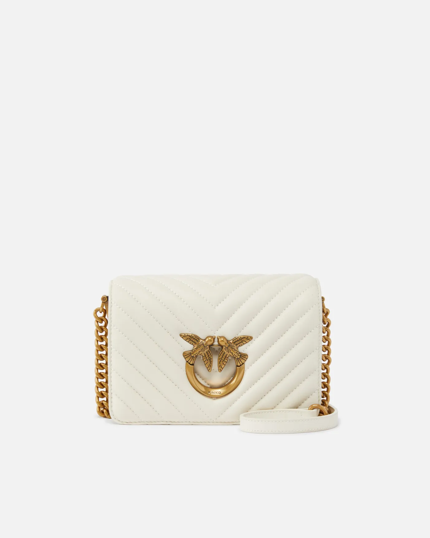 Sacs À Bandoulière|PINKO Mini Love Bag Click Chevron Blanc+Blanc-Or Antique
