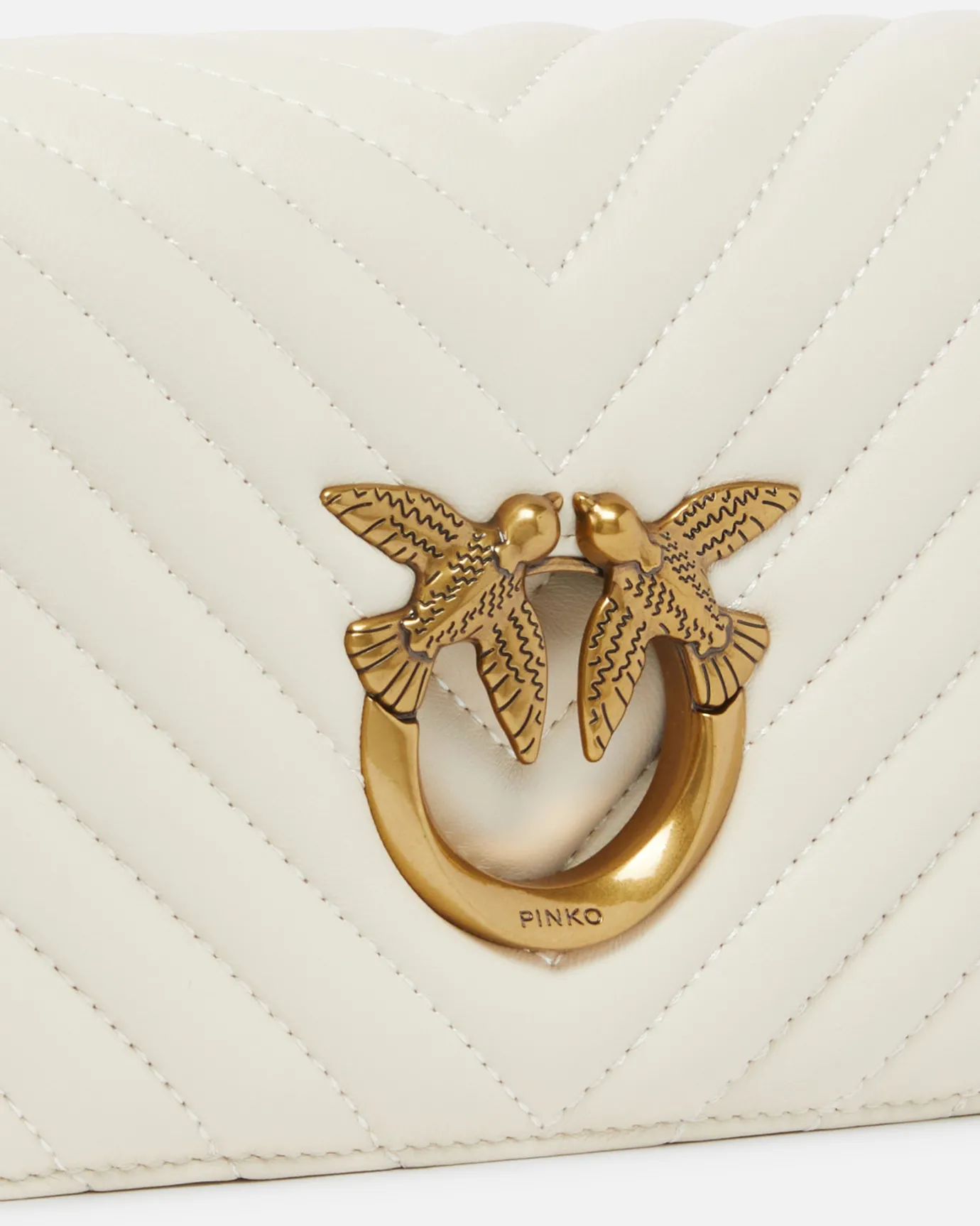 Sacs À Bandoulière|PINKO Mini Love Bag Click Chevron Blanc+Blanc-Or Antique