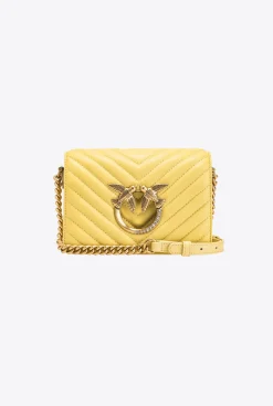 Sacs À Bandoulière|PINKO Mini Love Bag Click Chevron Jewel Jaune Aqueux-Or Antique