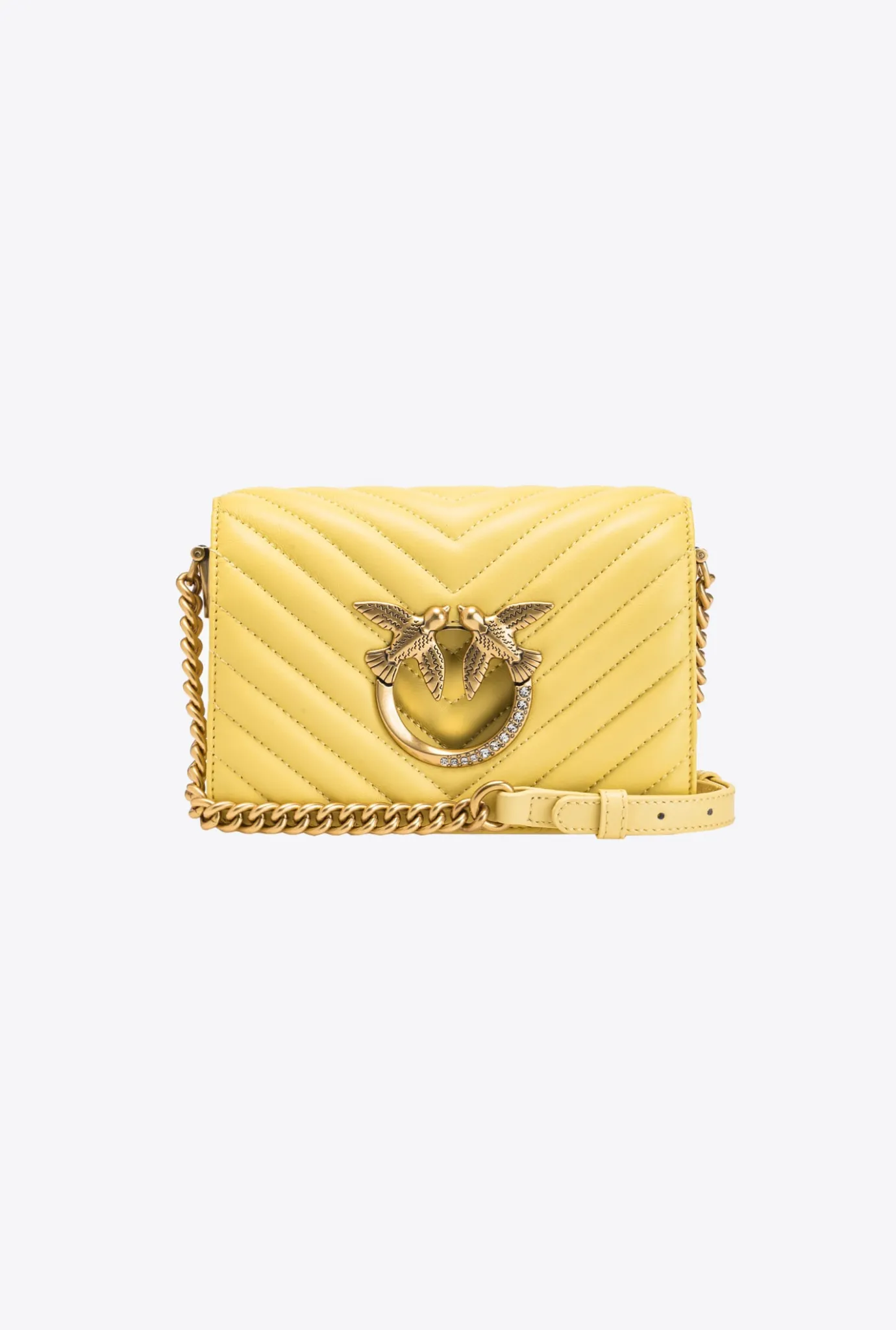 Sacs À Bandoulière|PINKO Mini Love Bag Click Chevron Jewel Jaune Aqueux-Or Antique