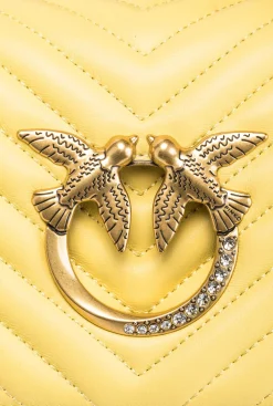 Sacs À Bandoulière|PINKO Mini Love Bag Click Chevron Jewel Jaune Aqueux-Or Antique