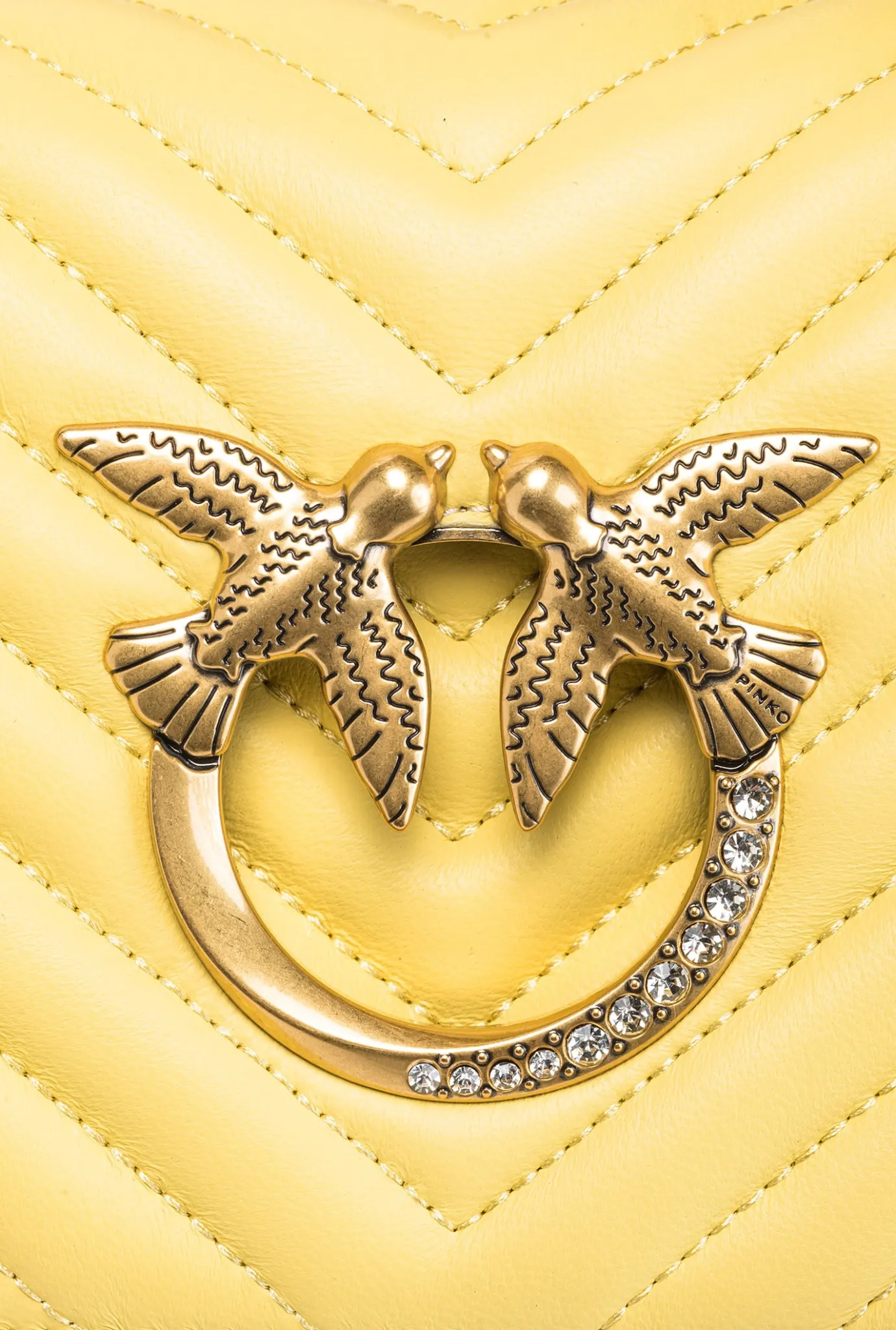 Sacs À Bandoulière|PINKO Mini Love Bag Click Chevron Jewel Jaune Aqueux-Or Antique
