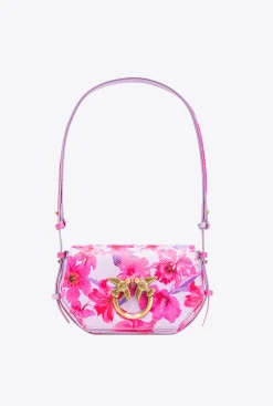 Sacs À Main|PINKO Mini Love Bag Click Exagon Fleurs Tropicales Lilas/Rose Clair/Fuchsia-Or Antique
