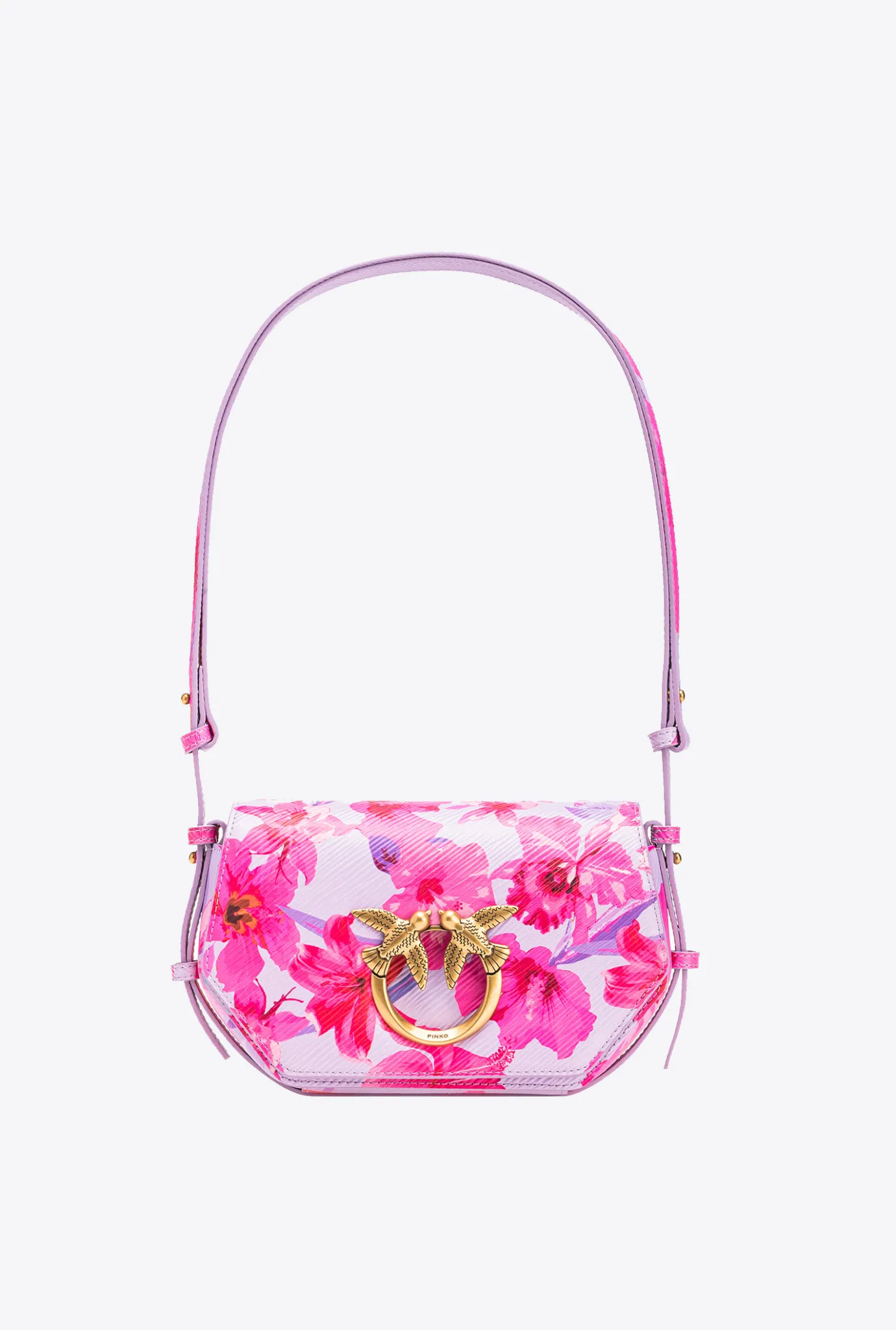 Sacs À Main|PINKO Mini Love Bag Click Exagon Fleurs Tropicales Lilas/Rose Clair/Fuchsia-Or Antique
