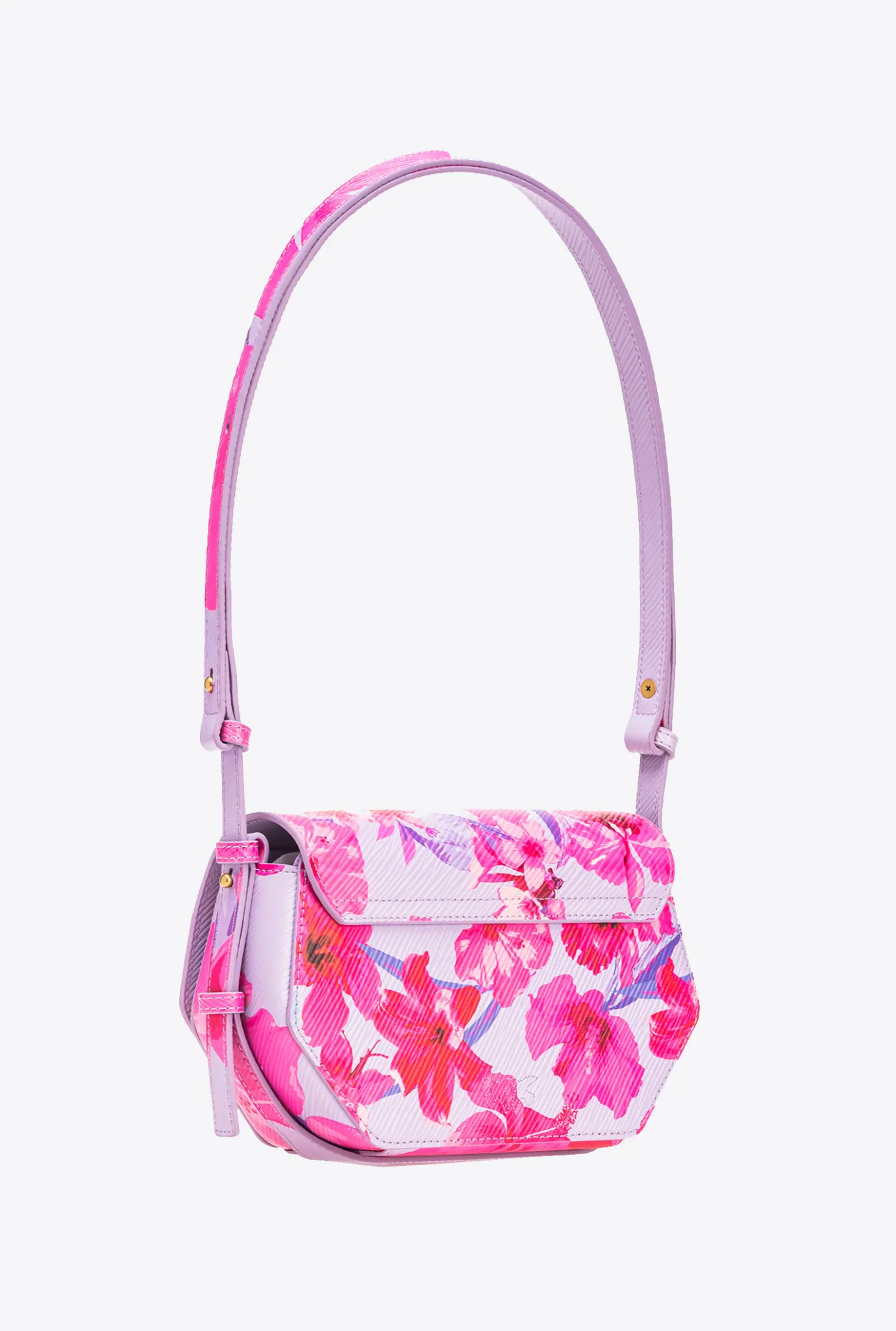 Sacs À Main|PINKO Mini Love Bag Click Exagon Fleurs Tropicales Lilas/Rose Clair/Fuchsia-Or Antique