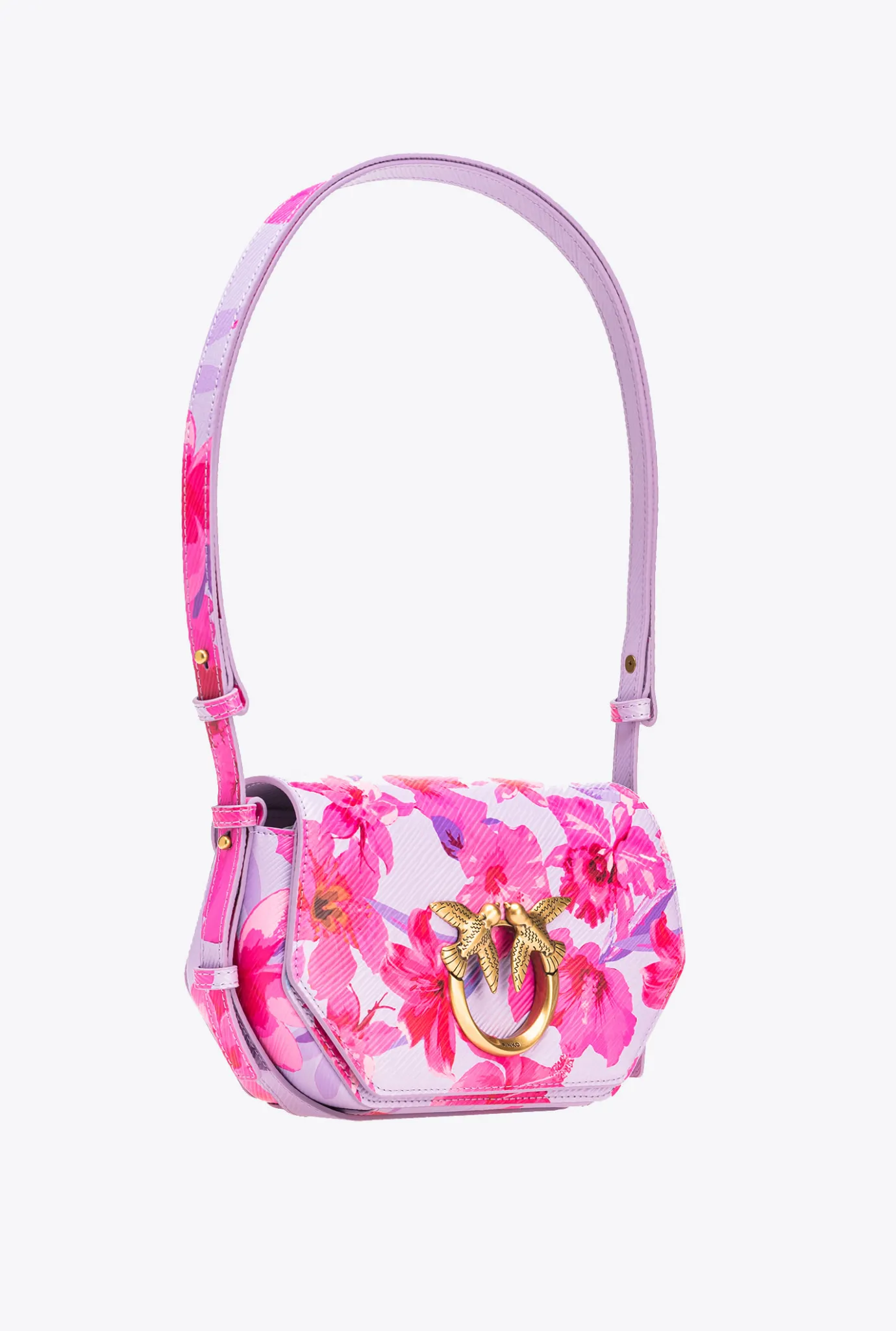 Sacs À Main|PINKO Mini Love Bag Click Exagon Fleurs Tropicales Lilas/Rose Clair/Fuchsia-Or Antique
