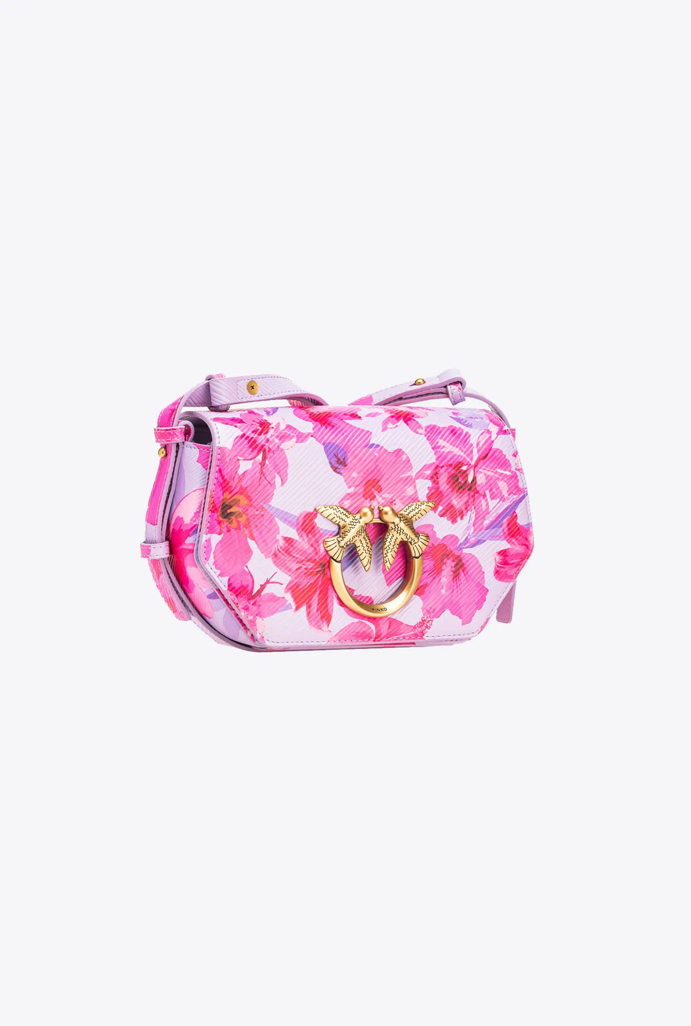 Sacs À Main|PINKO Mini Love Bag Click Exagon Fleurs Tropicales Lilas/Rose Clair/Fuchsia-Or Antique