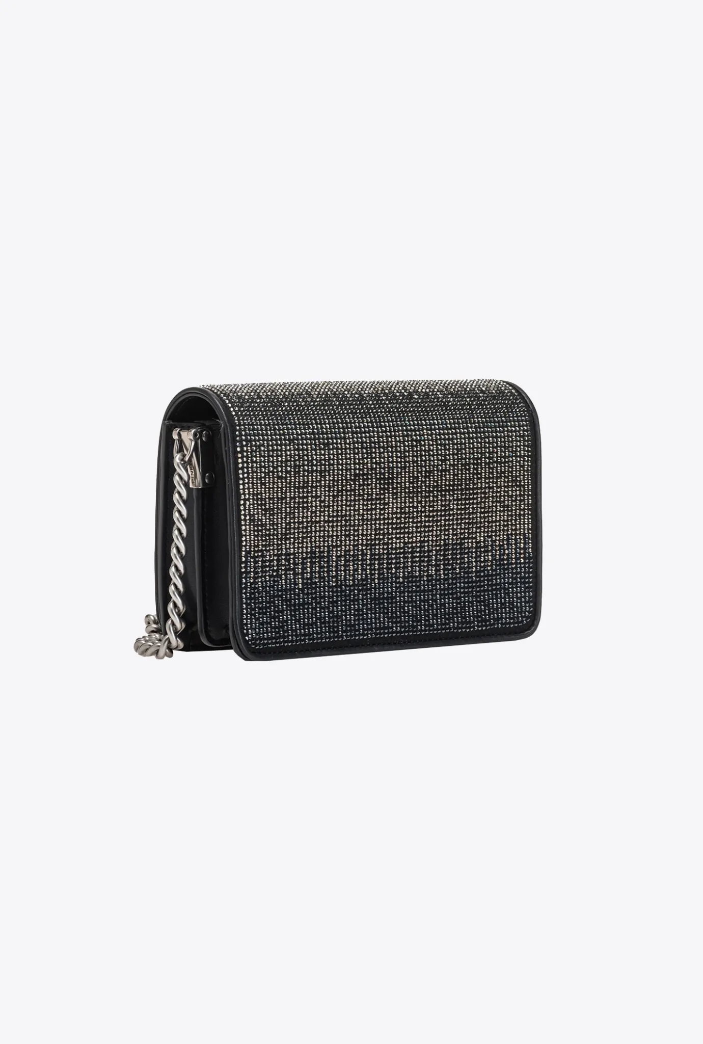 Sacs De Soirée|PINKO Mini Love Bag Click Full Strass Noir-Vieil Argent