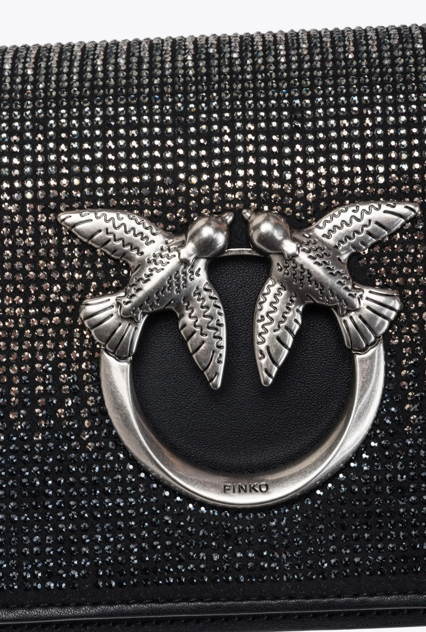 Sacs De Soirée|PINKO Mini Love Bag Click Full Strass Noir-Vieil Argent