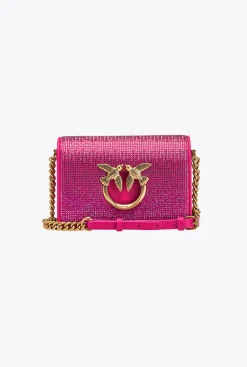 Sacs De Soirée|PINKO Mini Love Bag Click Full Strass Rose Pinko-Or Antique