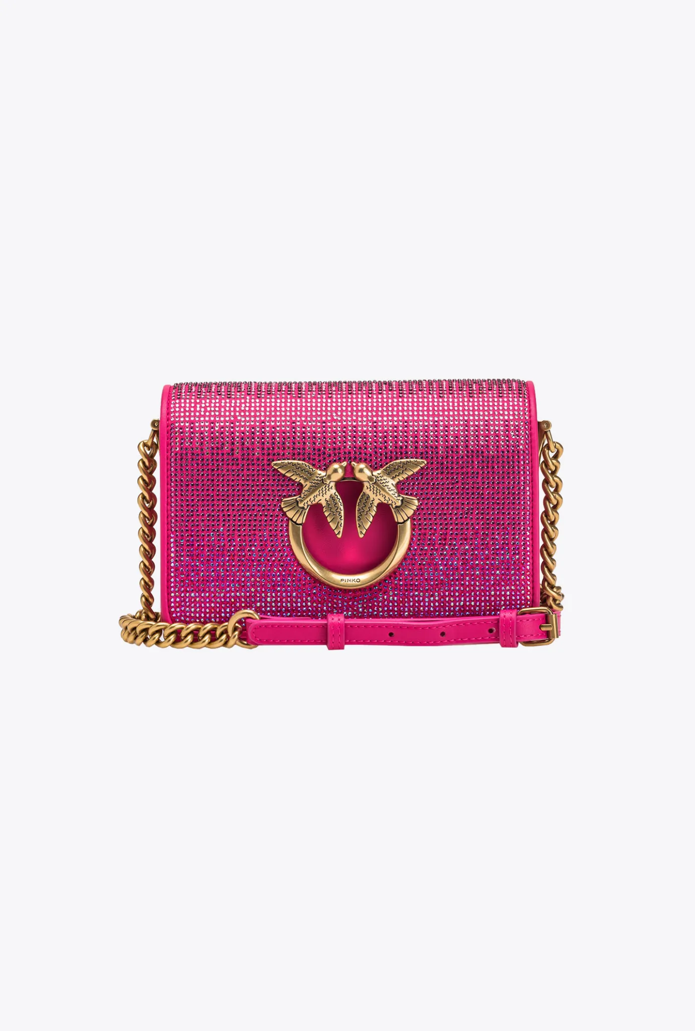 Sacs De Soirée|PINKO Mini Love Bag Click Full Strass Rose Pinko-Or Antique