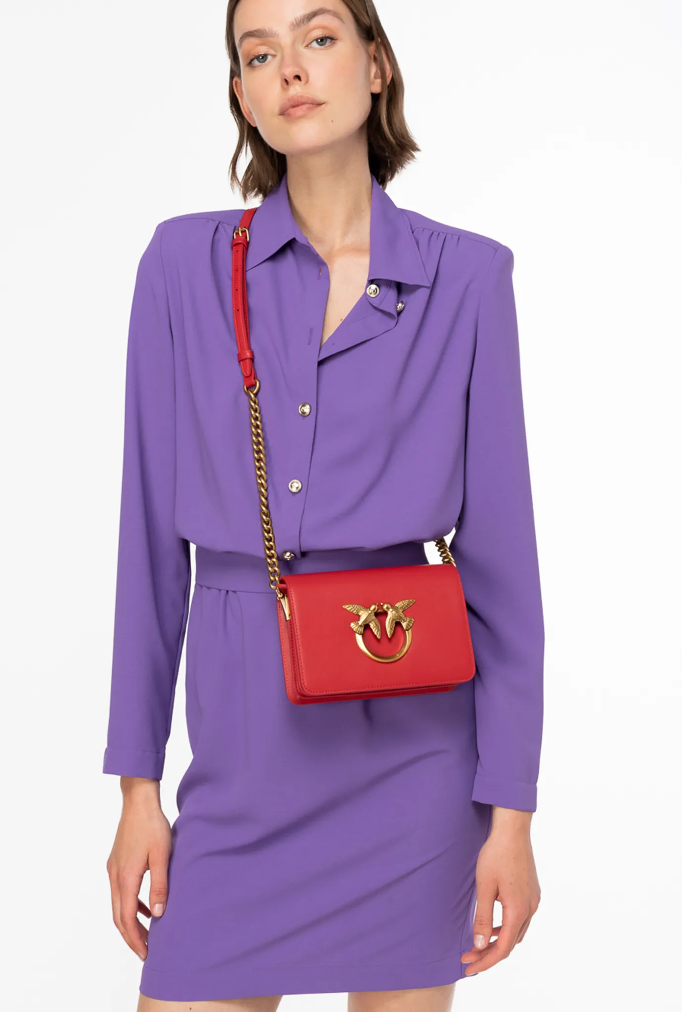 Sacs À Bandoulière|PINKO Mini Love Bag Click Simply Rouge Grenat-Or Antique