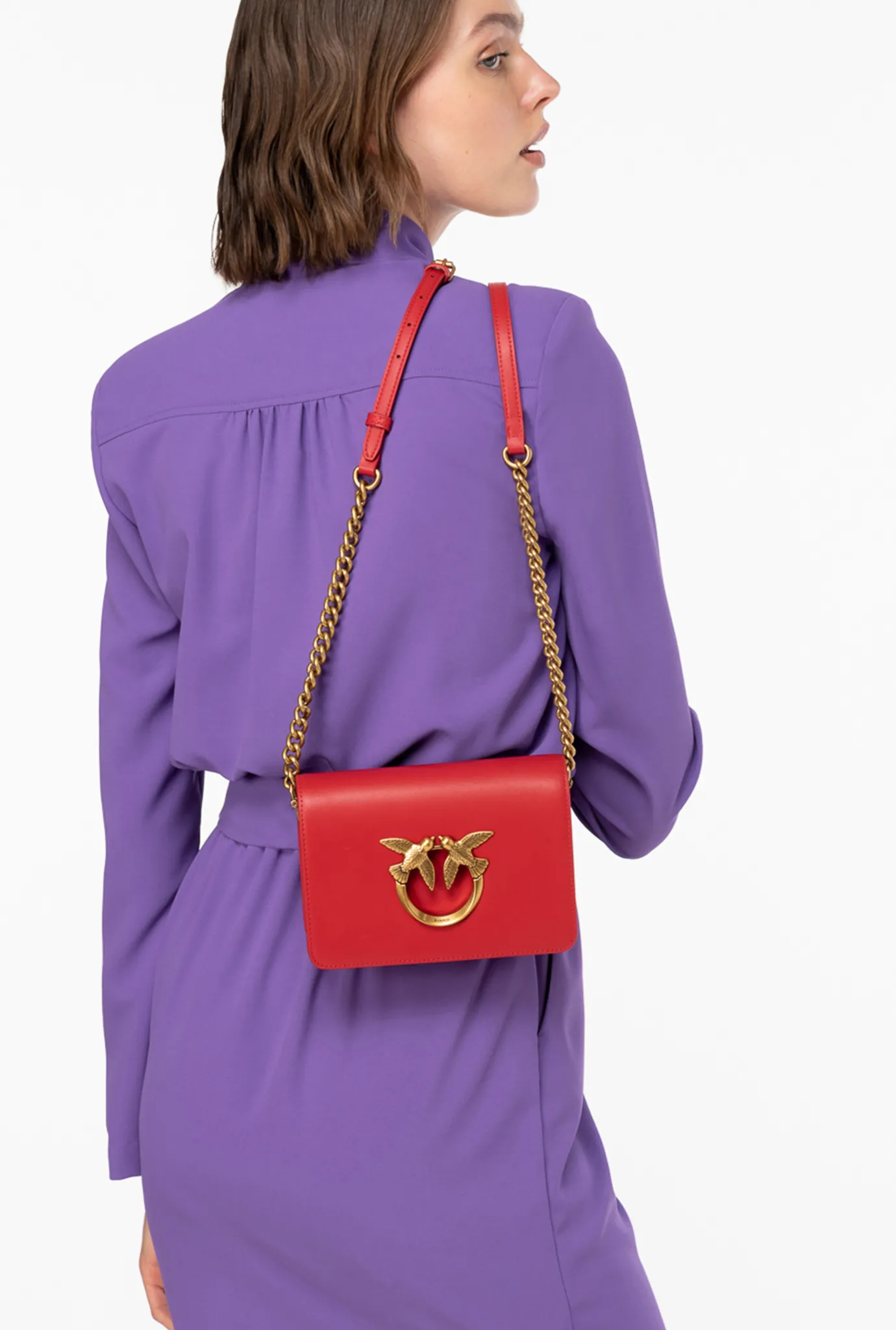 Sacs À Bandoulière|PINKO Mini Love Bag Click Simply Rouge Grenat-Or Antique
