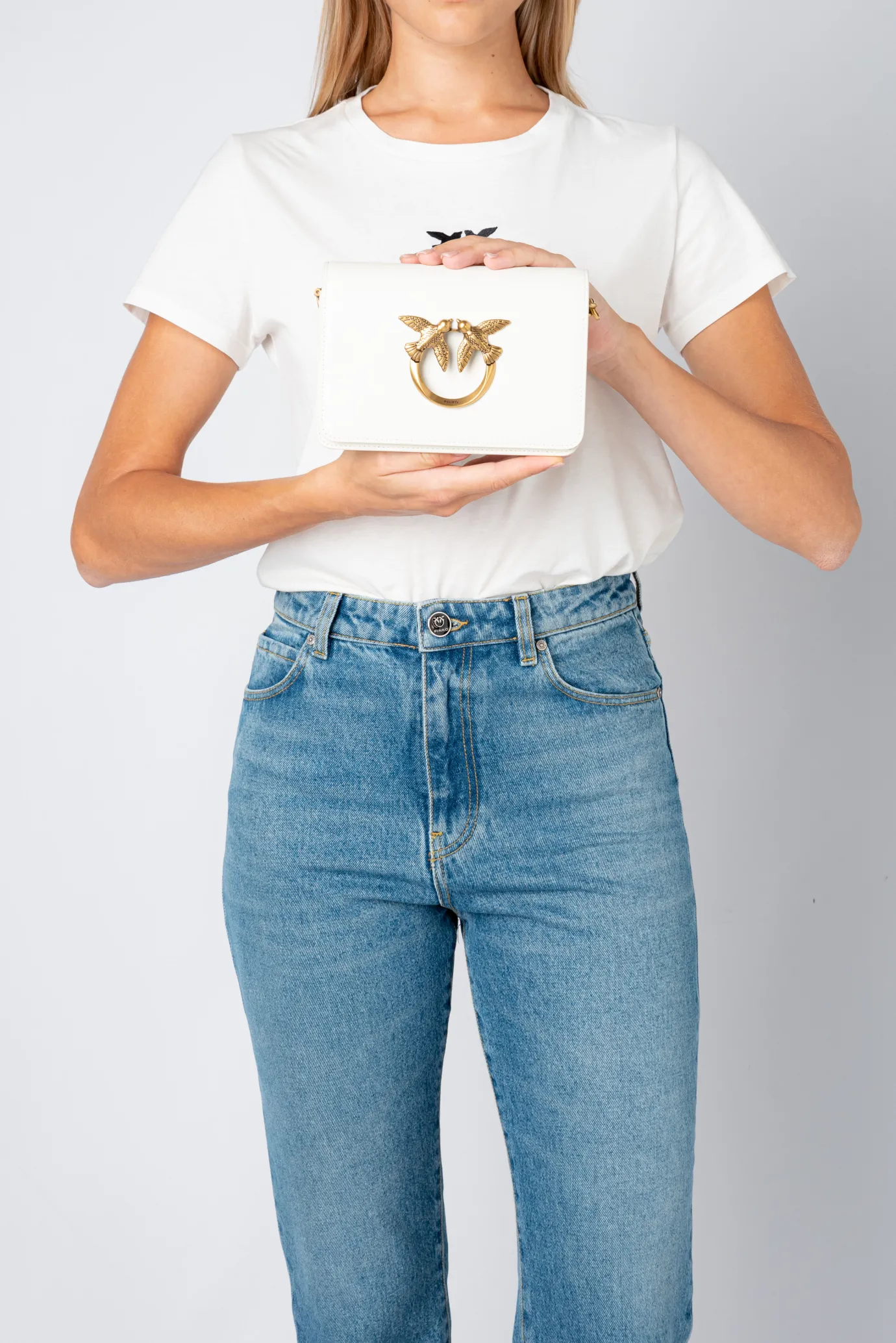 Sacs À Bandoulière|PINKO Mini Love Bag Click Simply Blanc+Blanc-Or Antique