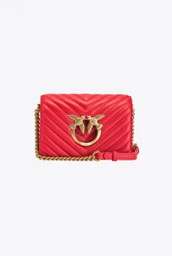 Sacs À Bandoulière|PINKO Mini Love Bag Click V Quilt Rouge-Or Antique