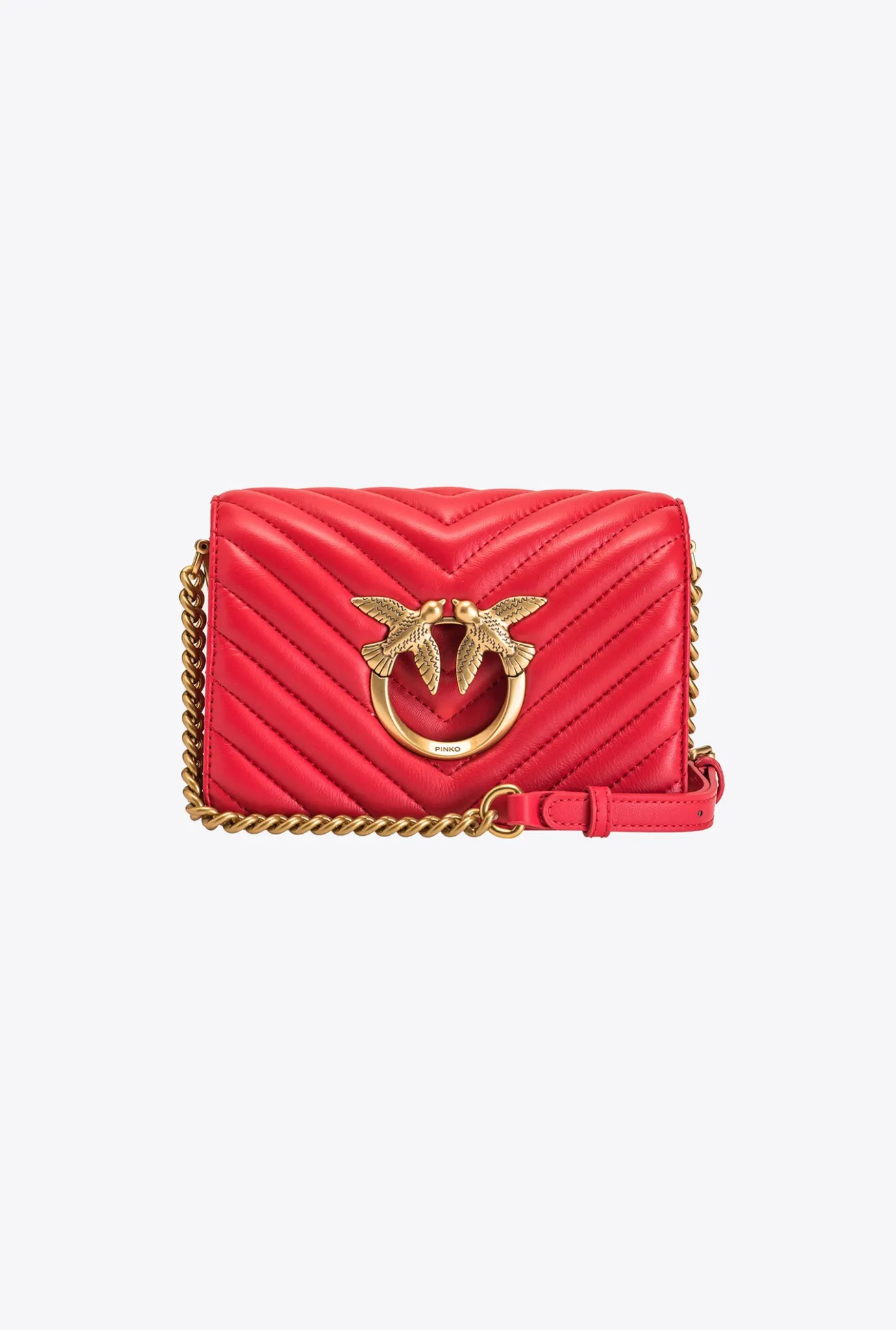 Sacs À Bandoulière|PINKO Mini Love Bag Click V Quilt Rouge-Or Antique