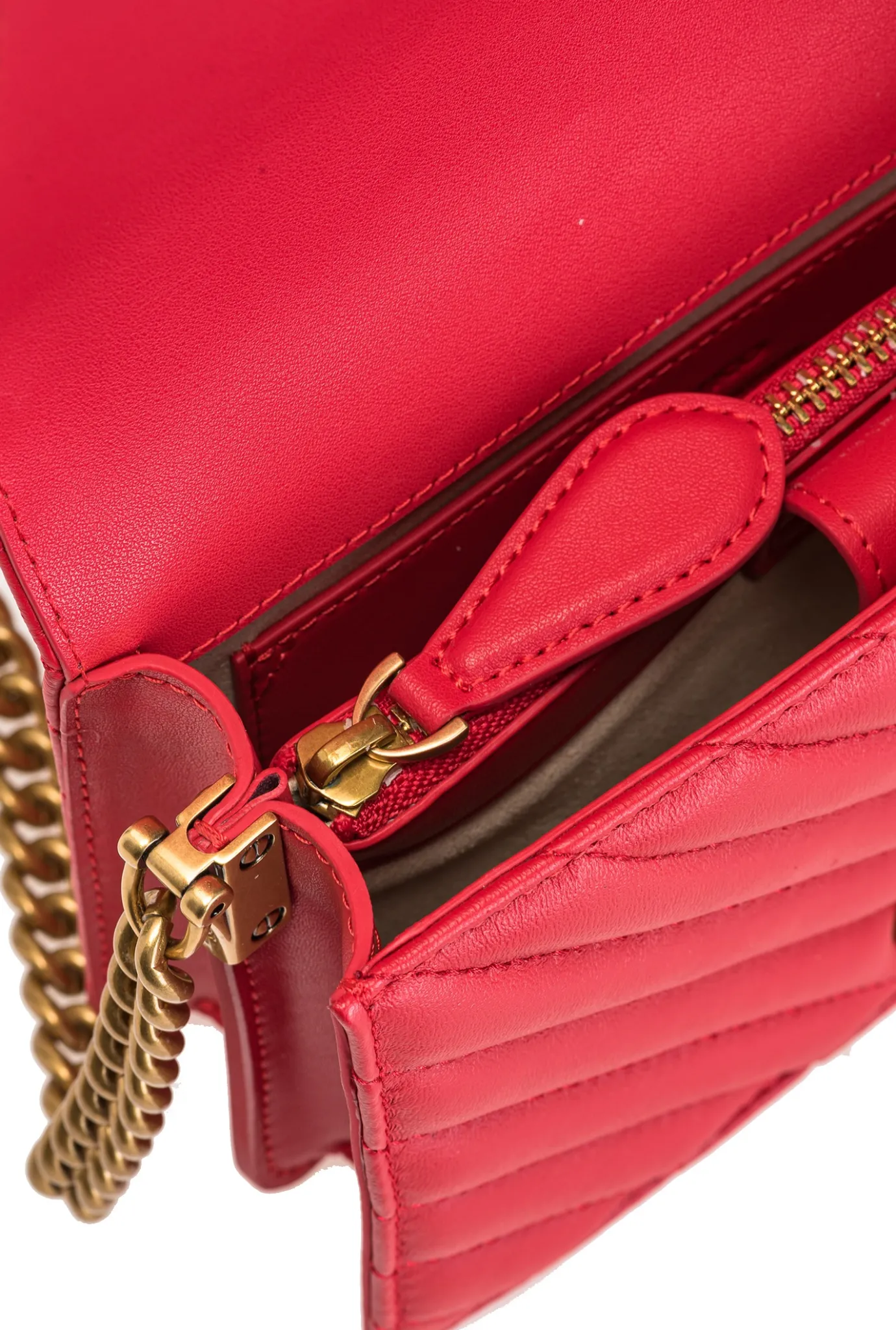 Sacs À Bandoulière|PINKO Mini Love Bag Click V Quilt Rouge-Or Antique