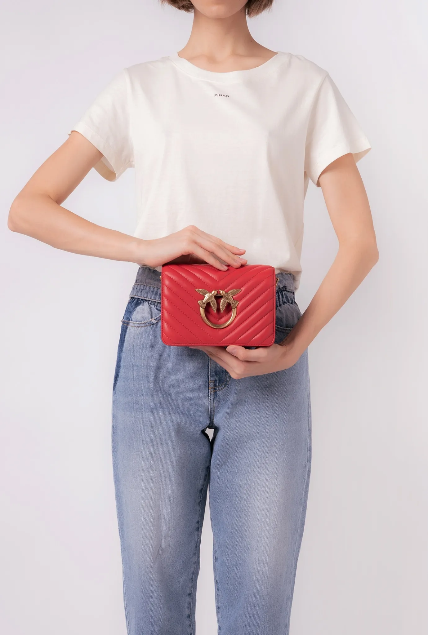 Sacs À Bandoulière|PINKO Mini Love Bag Click V Quilt Rouge-Or Antique