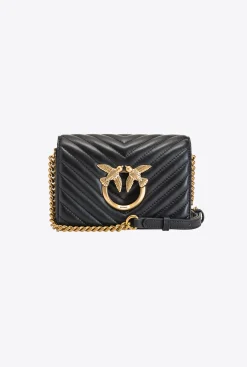 Sacs À Bandoulière|PINKO Mini Love Bag Click V Quilt Noir-Vieil Or