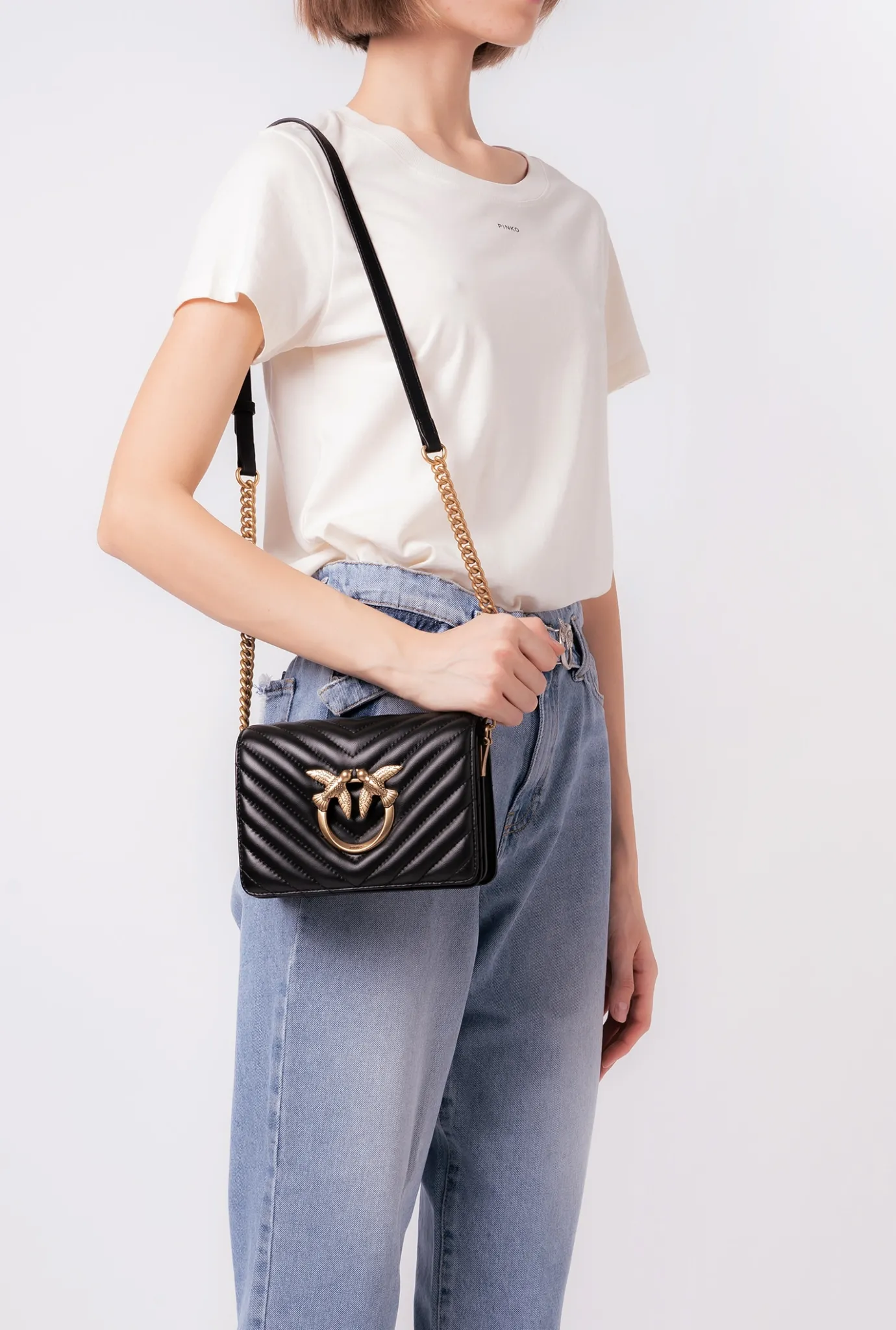 Sacs À Bandoulière|PINKO Mini Love Bag Click V Quilt Noir-Vieil Or