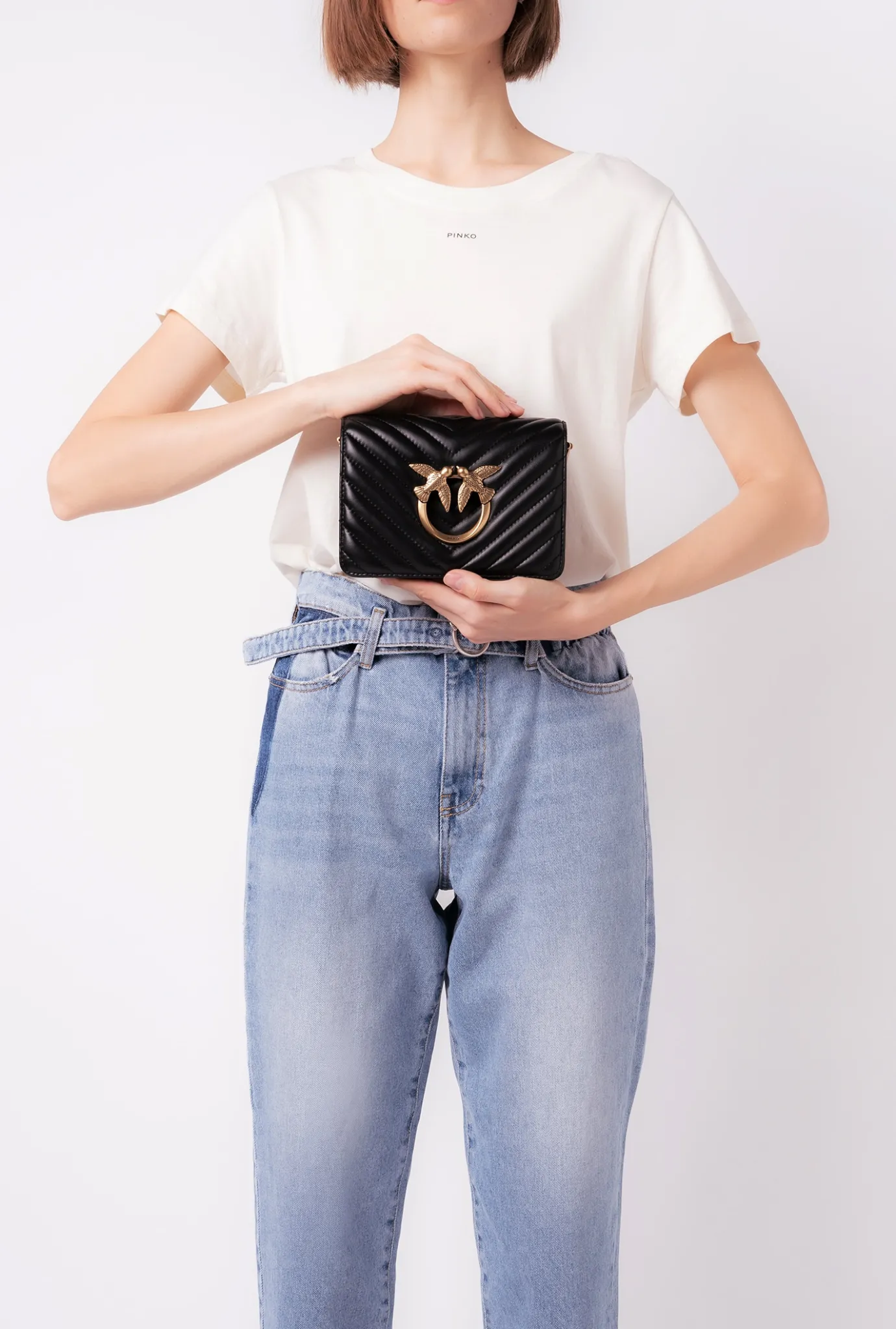 Sacs À Bandoulière|PINKO Mini Love Bag Click V Quilt Noir-Vieil Or