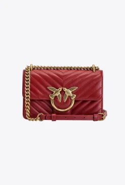 Sacs Portés Épaule|PINKO Mini Love Bag Icon Chevron Rouge Rubis-Or Antique