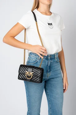 Sacs À Bandoulière|PINKO Mini Love Bag Icon Chevron Noir-Vieil Or