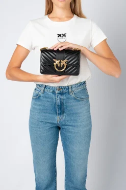 Sacs À Bandoulière|PINKO Mini Love Bag Icon Chevron Noir-Vieil Or