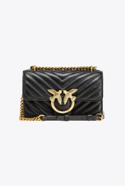 Sacs À Bandoulière|PINKO Mini Love Bag Icon Chevron Noir-Vieil Or