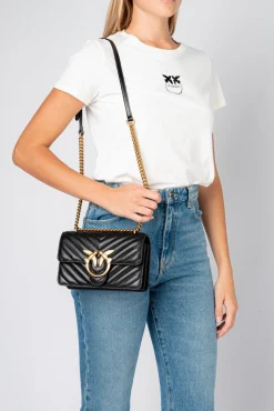 Sacs À Bandoulière|PINKO Mini Love Bag Icon Chevron Noir-Vieil Or