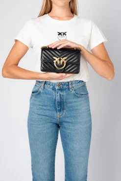 Sacs À Bandoulière|PINKO Mini Love Bag Icon Chevron Noir-Vieil Or