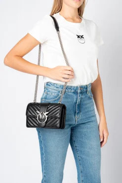 Sacs À Bandoulière|PINKO Mini Love Bag Icon Chevron Noir-Vieil Argent